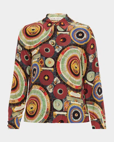 Alice And Olivia Hands Of Time Willa Placket Top In Black