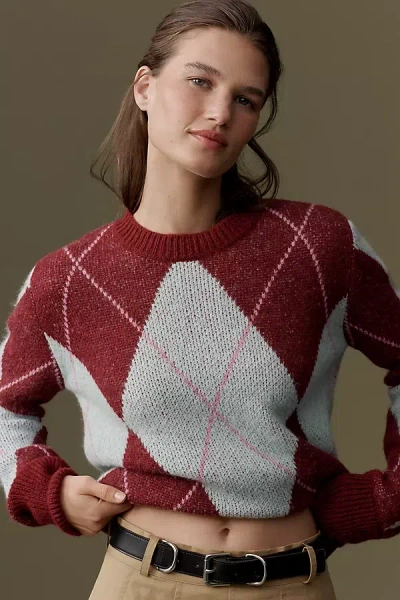 Essentiel Antwerp Diamond-pattern Crew-neck Sweater In Red