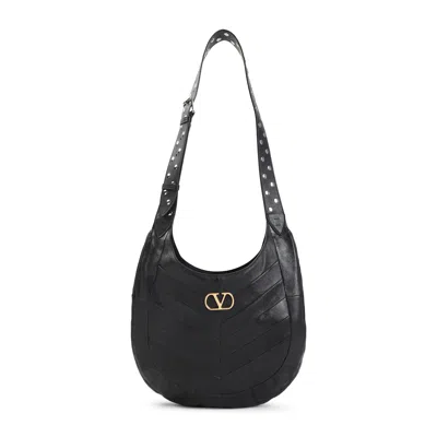 Valentino Hoboho Small Shoulder Bag With Studded Strap In Black