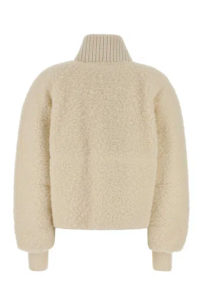 Moncler Teddy Ayles Jacket With Ribbed Collar And Cuffs In Neutral