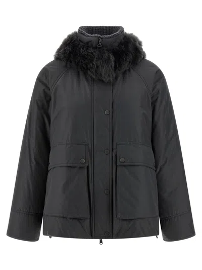 Brunello Cucinelli Cashmere Neck Down Jacket In Gray