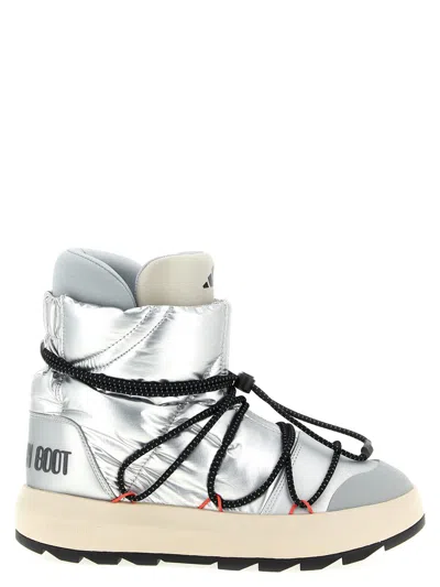 Adidas Originals X Moon Boot Quilted Lace-up Ace Boots In Silver