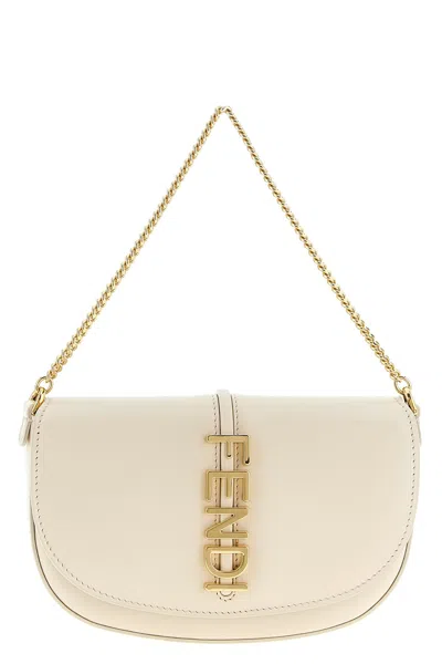 Fendi Graphy Leather Wallet On Chain In Neutral