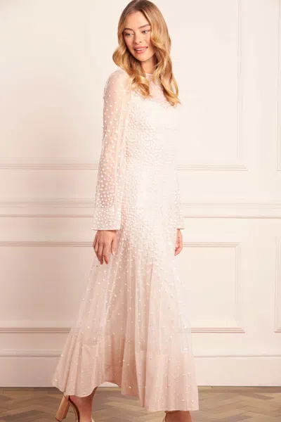 Needle & Thread Sequin Cascade Long Sleeve Ankle Gown In Neutral