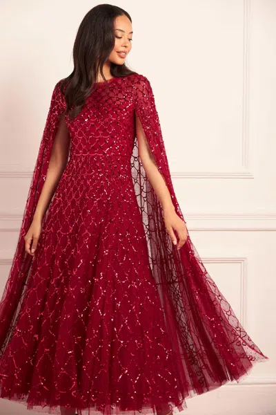 Needle & Thread Heart Lattice Cape Ankle Gown In Red