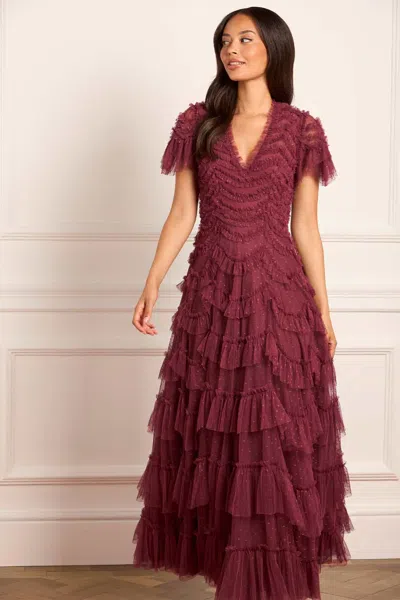 Needle & Thread Aviana Ruffled V-neck Maxi Dress In Purple