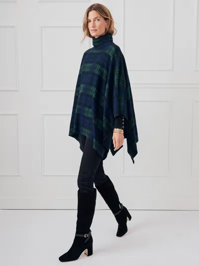J.mclaughlin Women's Zora Poncho In Black Watch Navy | Cotton In Blue