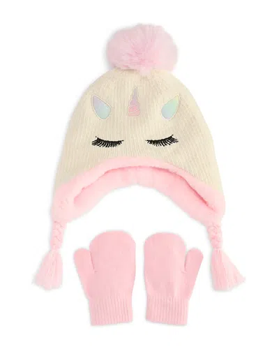 Capelli Girls' Sweet Unicorn Chenille Knit Earflap Hat & Mittens Set - Little Kid