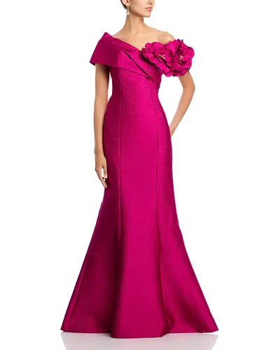 Teri Jon By Rickie Freeman Pebble Jacquard 3d Flower Gown In Pink