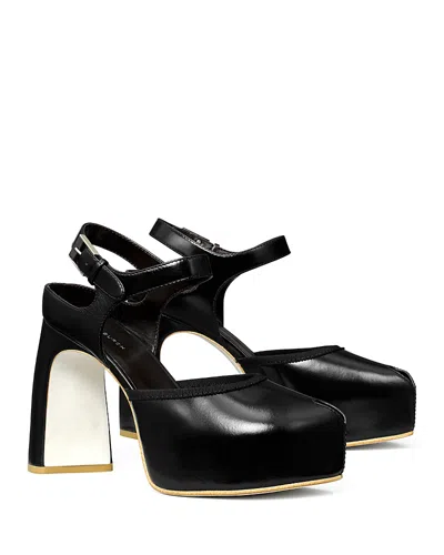 Tory Burch Ankle Strap Peep Toe Platform Pump In Black