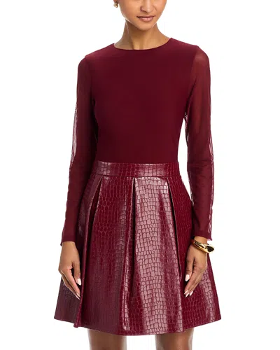 Alice And Olivia Chara Croc Embossed Pleated Dress In Oxblood In Burgundy
