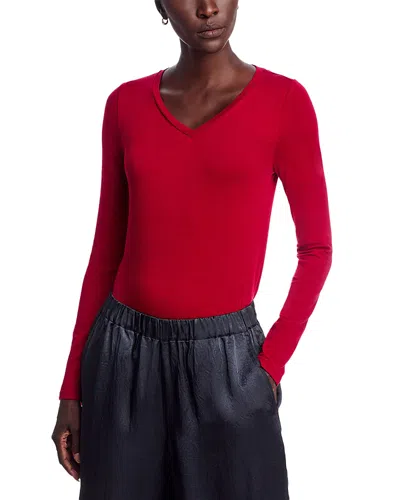 Eileen Fisher V Neck Long Sleeve Top In Red