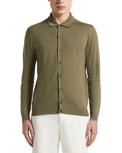 Peserico Collared Button Front Wool Sweater In Green