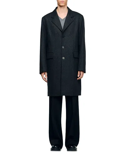 Sandro New Heather Wool Blend Broadcloth Coat In Black