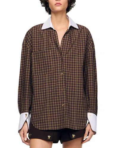 Sandro Valea Two Tone Check Shirt In Brown