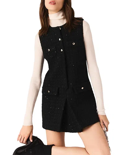 Maje Sequin Tweed Playsuit In Black