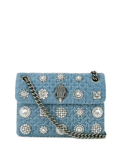Kurt Geiger Kensington Mini Embellished Velvet Shoulder Bag In Blue