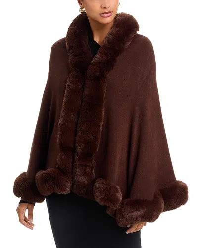 Surell Faux Fur Trim Poncho In Brown