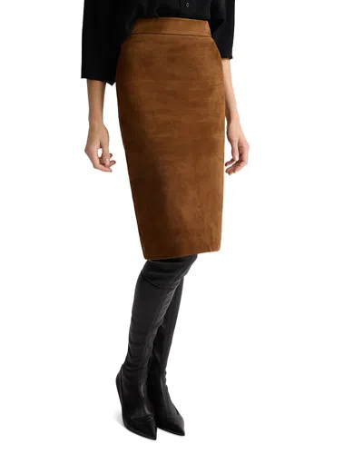 St John Andi Suede Midi Skirt In Brown