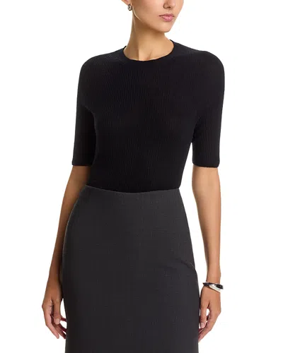 Fabiana Filippi Platinum Wool Blend Ribbed Elbow Sleeve Sweater In Black