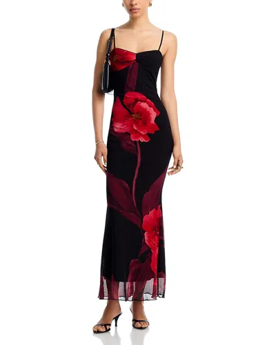 Aqua Floral Mesh Maxi Dress - Exclusive In Black
