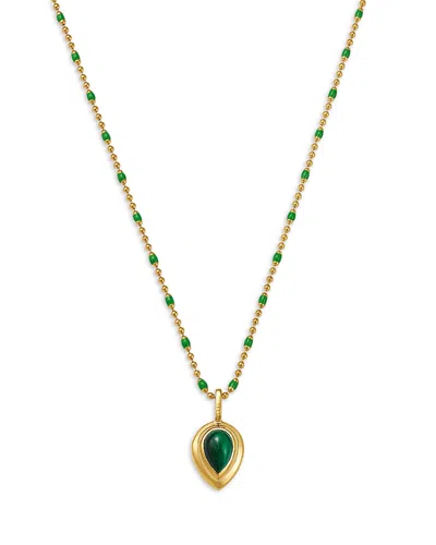 Zoë Chicco 14k Yellow Gold Malachite & Green Enamel Bead Chain Pendant Necklace, 16-18 In Gold