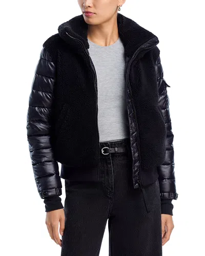 Aqua Sherpa & Gloss Bomber Jacket - Exclusive In Black