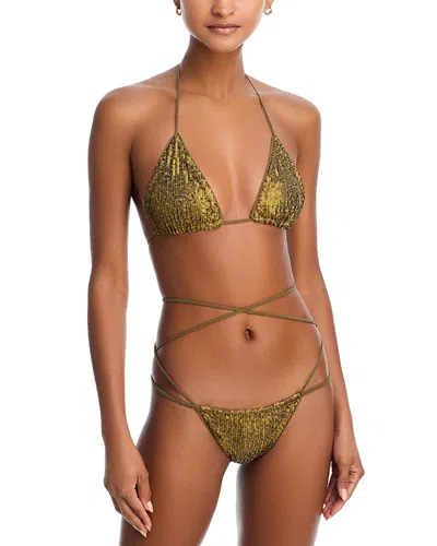Norma Kamali Criss Cross Bikini Top & Bottom Set In Green