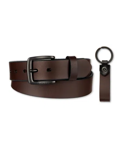 Levi's Men's Two-tone Belt And Key Fob Set In Brown
