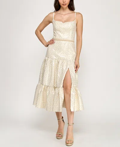 Violet Weekend Women's Dot Jacquard Tea Length Dress In White