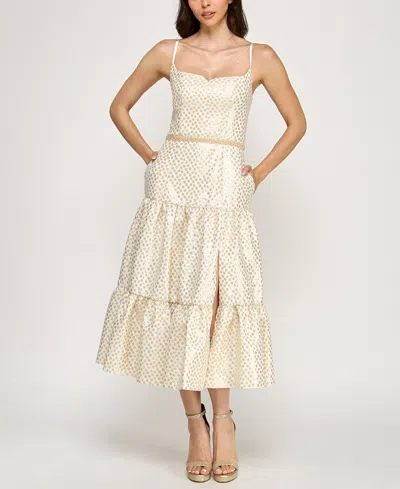 Violet Weekend Women's Dot Jacquard Tea Length Dress In White