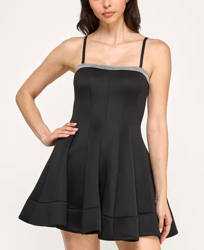 Violet Weekend Junior's Square Neck Sleeveless Dress In Black