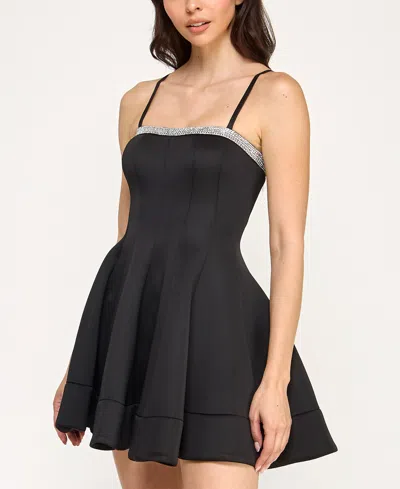 Violet Weekend Junior's Square Neck Sleeveless Dress In Black