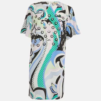 Pre-owned Pucci Multicolor Printed & Embellished Silk Tunic L