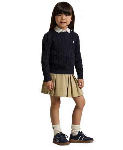 Polo Ralph Lauren Girls 2t-6x Crewneck Cable Knit Sweater In Blue