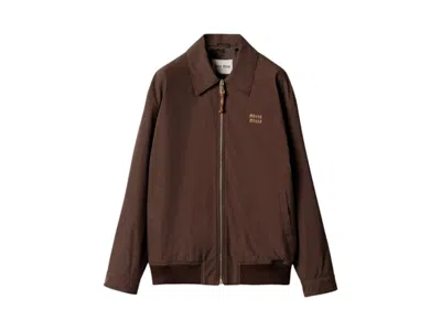 Pre-owned Miu Miu Women's  Panama Blouson Jacket In Cacoa Brown
