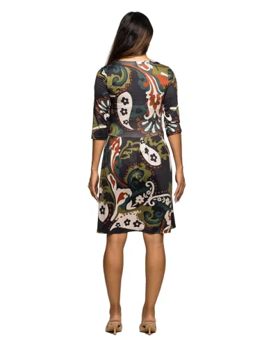 24seven Comfort Apparel Three Quarter Sleeve Fit And Flare Dress In Multi