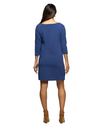 24seven Comfort Apparel Three Quarter Sleeve A-line Knee Length Dress In Blue