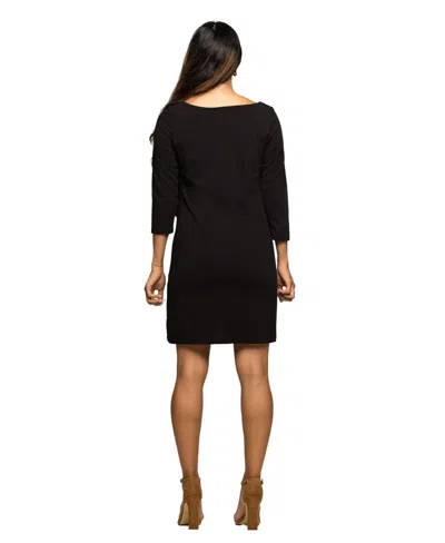 24seven Comfort Apparel Three Quarter Sleeve A-line Knee Length Dress In Black