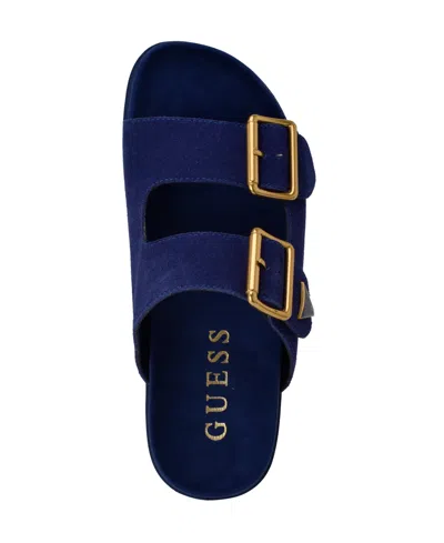 Guess Women's Fasten Double-buckle Footbed Sandals In Blue