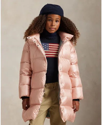 Polo Ralph Lauren Ralph Lauren Metallic Down Hooded Long Jacket In Pink