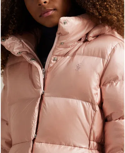 Polo Ralph Lauren Ralph Lauren Metallic Down Hooded Long Jacket In Pink