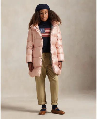 Polo Ralph Lauren Ralph Lauren Metallic Down Hooded Long Jacket In Pink