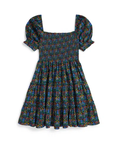 Polo Ralph Lauren Ralph Lauren Floral Smocked Cotton Jersey Dress In Blue
