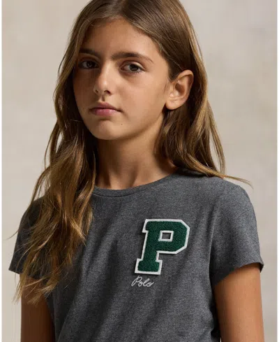 Polo Ralph Lauren Girls 7-16 Letterman Short Sleeve T-shirt In Gray
