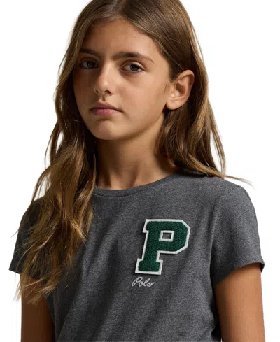 Polo Ralph Lauren Girls 7-16 Letterman Short Sleeve T-shirt In Gray