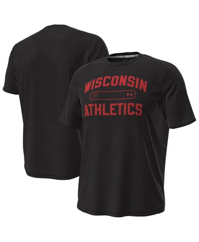 Under Armour Men's Black Wisconsin Badgers Sideline Knockout T-shirt In Black