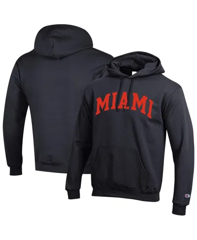 Champion Men's Black Miami Hurricanes Basic Arch Fleece Pullover Hoodie In Black