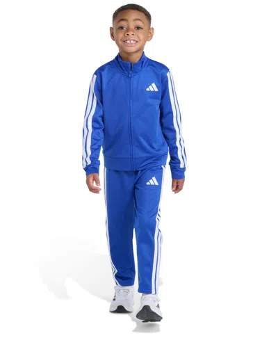 Adidas Originals Toddler And Little Boys 2t-7 Two Piece Long Sleeve, Three Stripes Jacket And Jogger Pant Set In Blue