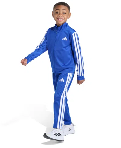 Adidas Originals Toddler And Little Boys 2t-7 Two Piece Long Sleeve, Three Stripes Jacket And Jogger Pant Set In Blue